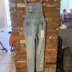 Driftwood striped Overalls Embroidered flowers